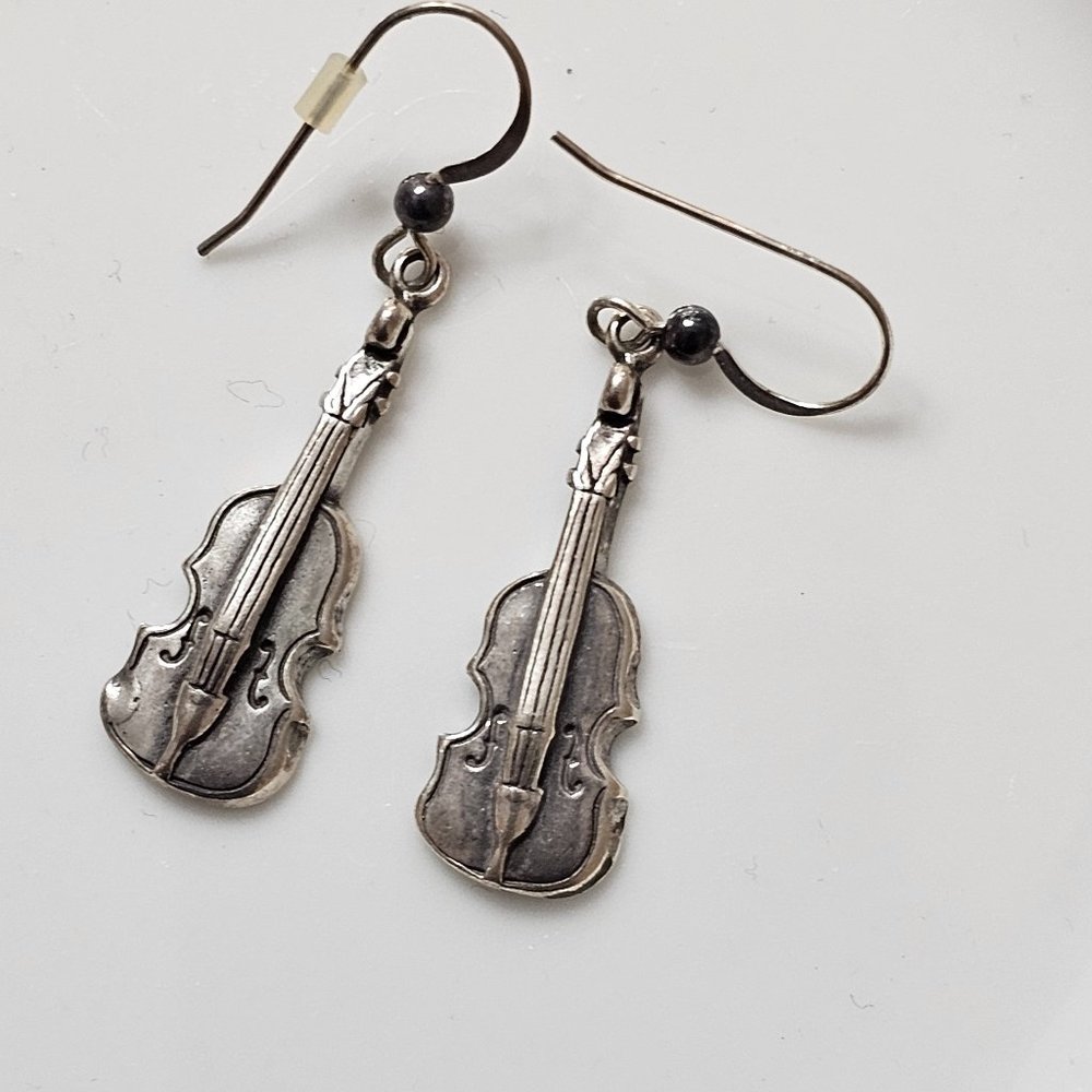 Bass Fiddle Casted Earrings Sterling Silver Musical Instrument Jewelry Music